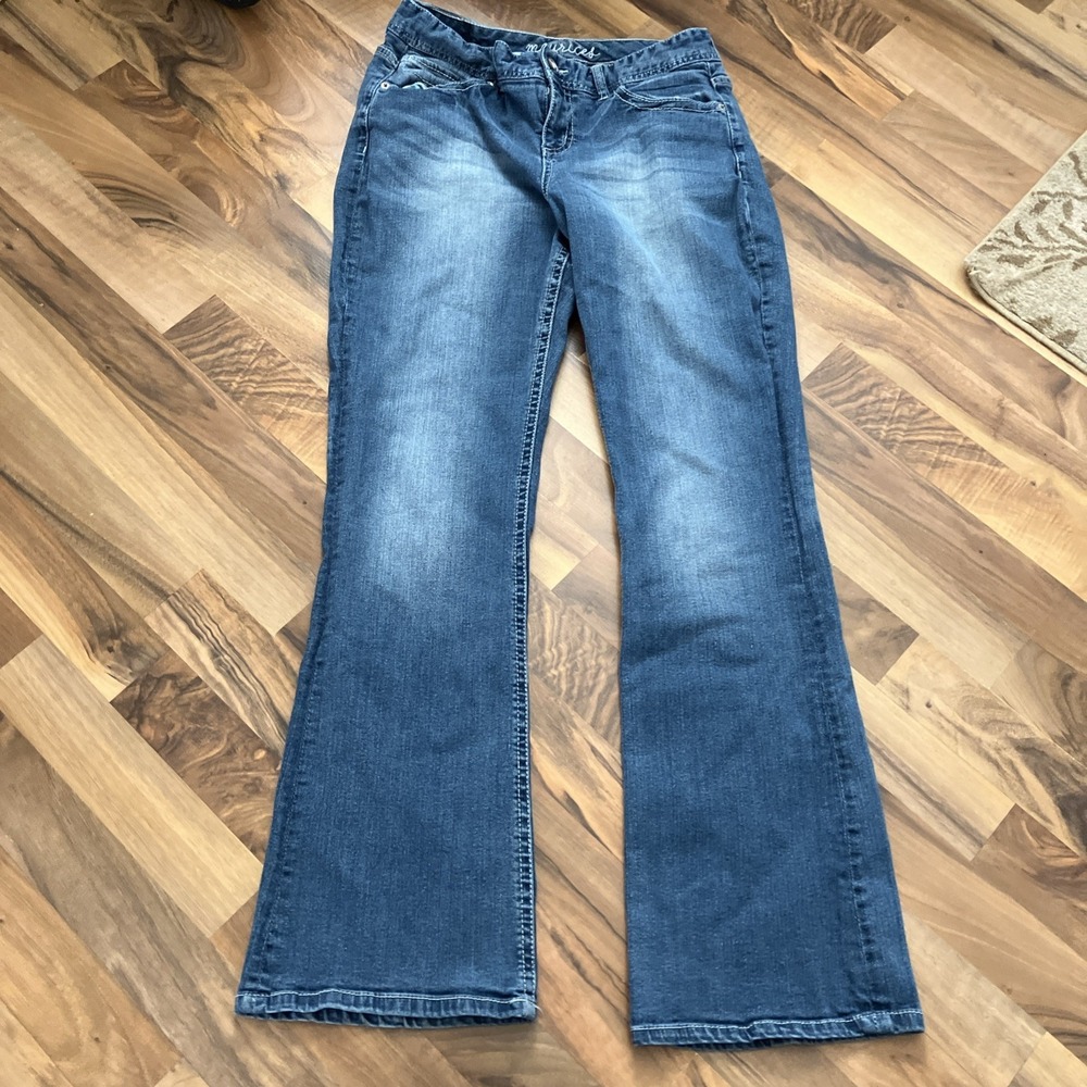M jeans by Maurices white stitch wide leg blue jeans sz 11 / 12 Long‎ light wash